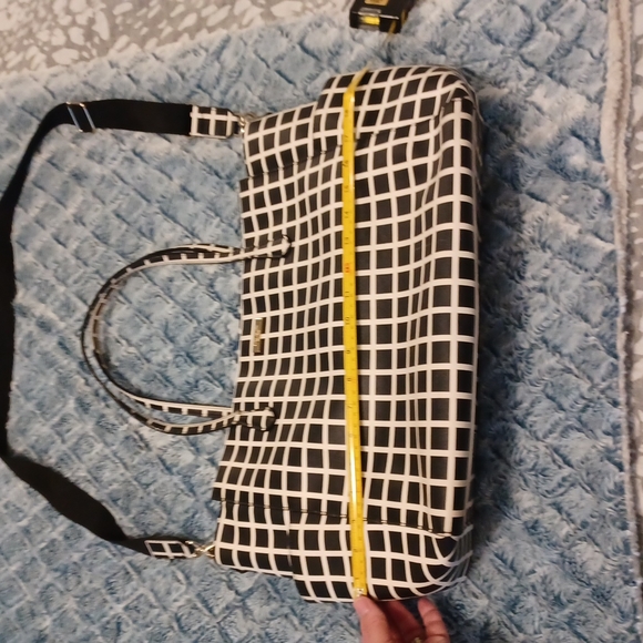 Kate Spade XL Dally Laurel Black & Cream Checked Zippered Travel Overnight Bag - Picture 12 of 14